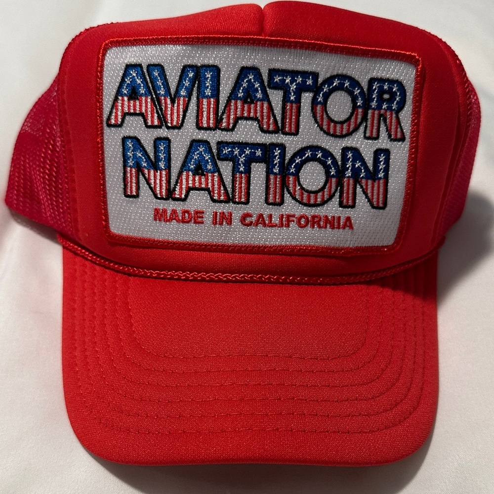Aviator Nation Red Mesh Trucker Hat with Stars & Stripes Patch